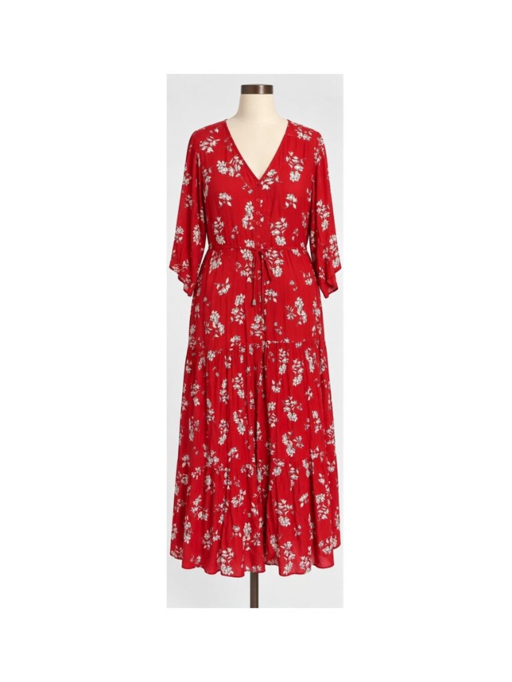 Loralette Red Floral Maxi Dress 22/24 NWT Button Front Tiered Plus Size